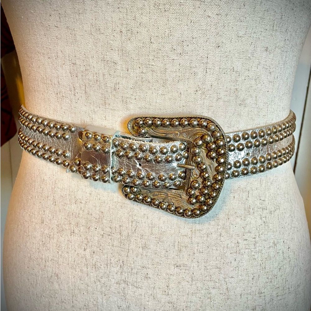 AMAZING Vintage Silver Leather Studded Belt